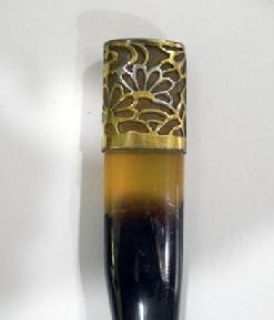 Antique Japanese Bekko Kushi (Comb) & Kogai (Bodkin) Set - Pierced Gilt Metal/Silver Overlay