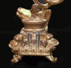 Antique Gilt Metal Deer Double Crystal Inkwell - c. 1880 - Left Side View