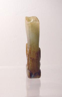 Antique Chinese Brownish Jade Rhyton Cup Back
