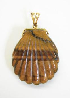 Vintage Tiger-eye Shell-form Pendant with Bale