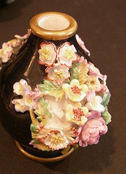 Pr. 19th c. Jacob Petit Black-Ground Flower-Encrusted Scent Bottle