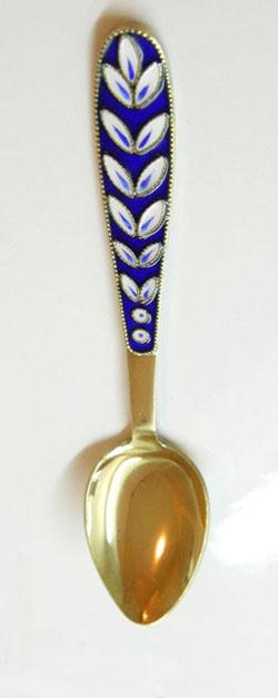 Vintage Russian 916 Gilt Silver and Enamel Spoon