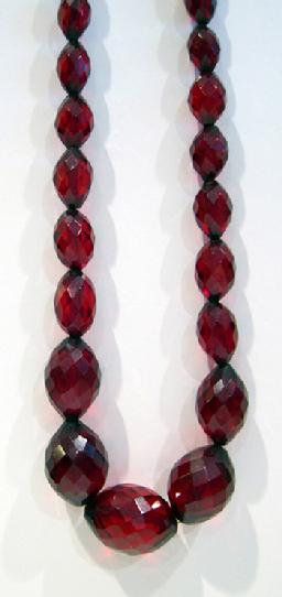 Antique Graduated Faceted Cherry Amber Necklace - 1920's - Closeup View 2