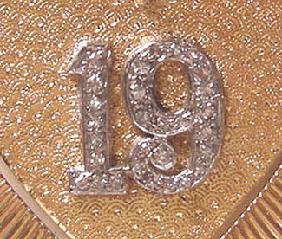 Fabulous Large 18K YG/ Diamond Double Heart Pendant/Charm -  The number '19' in diamonds  - 1960's  - Closeup View