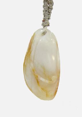 Old White, Ochre and Russet Jade Pebble Carving/ Pendant -Eggplant