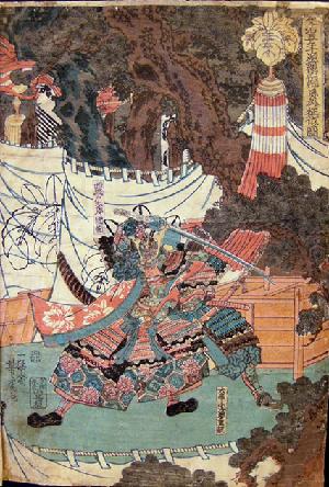 19th c. Japanese Musha-e (Warrior Print) Right Panel of a Triptych by Yoshitora