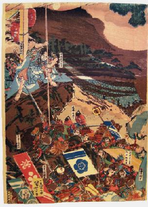 19th c. Japanese Woodblock Print Triptych Kuniyoshi Middle Panel