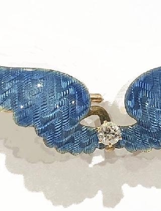 Antique Franch 14K Yellow Gold and Diamond Blue Guilloche Enamel Brooch/Watch Pin - Alternate Closeup View