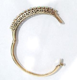 Antique 14K YG Filagree Opal Bangle Bracelet - Open View