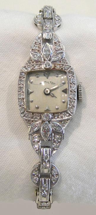 Vintage Ladies Diamond Hamilton Wristwatch - 1940's - Closeup View