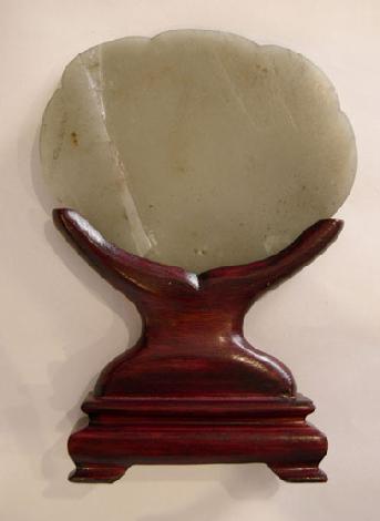 Chinese Jade Carved Double Peach Placque on Wood Stand to Fit - Reverse