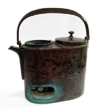 19th c.Japanese Lacquered Wood and Copper Shoto (Portable Stove in Box to Fit - Side View