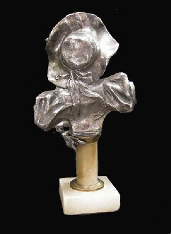 Antique Silverplate Bust of a Woman on Cream Columnar Base - Reverse View