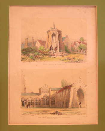 Antique English Artist's Proof Double Print 'STONE PULPIT, BLACKFRIARS' Top, 'THE LADY ARBOUR, HEREFORD CATHEDRAL' Bottom