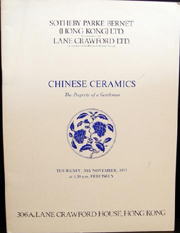 Vintage Sotheby Parke Bernet Auction Catalogue: Chinese Ceramics -Lane Crawford Hong Kong - Nov. 20, 1975