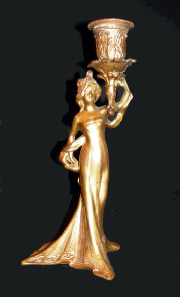Art Nouveau Gilt Metal Figural Candlestick