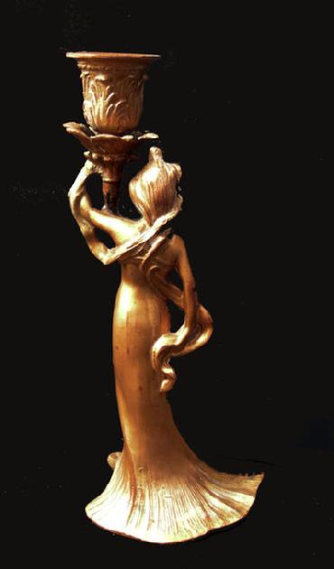 Art Nouveau Gilt Metal Figural Candlestick - Reverse View