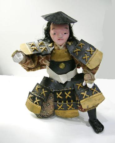 Antique Japanese Musha Retainer Doll- 9 1/2"
