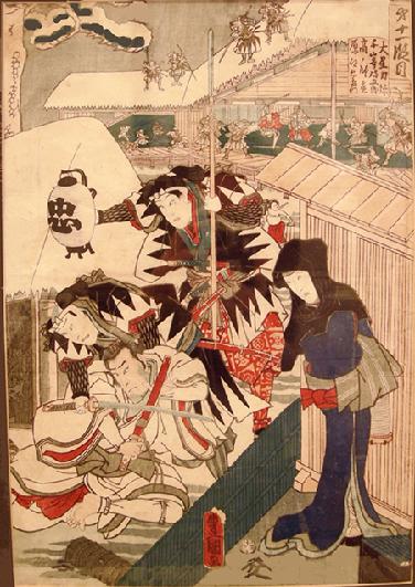 Japanese Woodblock Print Dyptych - Kunisada/Toyokuni III Chushingura (47 Ronin) - Act XI- Right Panel