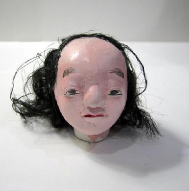 Antique Japanese Musha Retainer Doll - 9 1/2" - View of Doll's Head