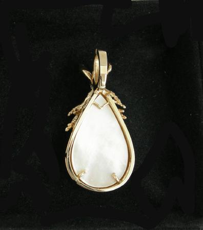 Vintage 14k YG Mabe Pearl and Diamond Pendant - Reverse View