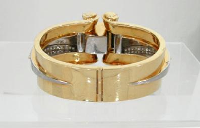Art Deco 18K YG Platinum Trimmed Diamond Bangle/Cuff Bracelet - Signed Herny - Reverse View