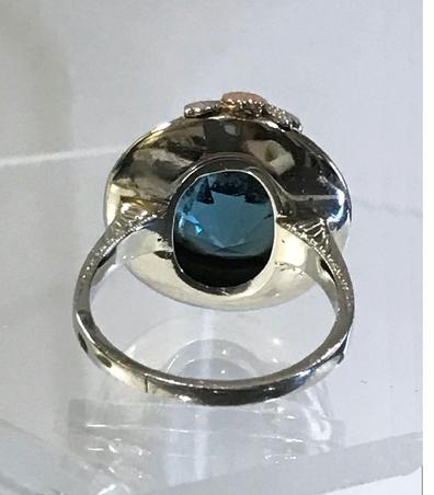 Antique Art Nouveau 14K Three Color Gold and Blue Topaz Ring - ESTATE - View From the Back