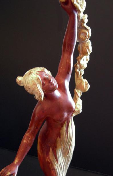 Large Art Nouveau Gilt and Painted Metal Figure of a Maiden - Closeup View