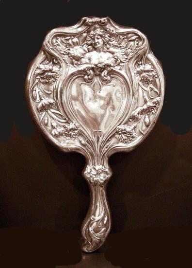Art Nouveau Silverplate Figural Hand Mirror