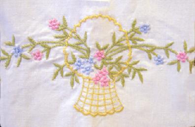 Vintage Embroidered Pair of Guest Towels Closeup