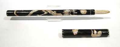 Antique Chinese Black Lackquer/Mother-of-Pearl Calligraphy Brush - Open View