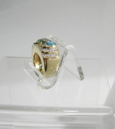 Vintage 14K YG Blue Topaz and Diamond Ring - Side/Top View