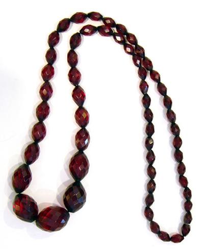 Antique Graduated Faceted Cherry Amber Necklace - 1920's