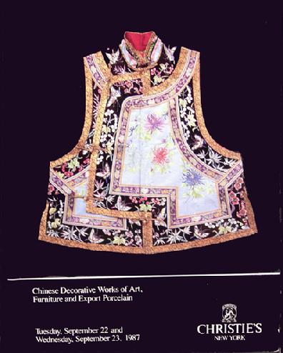Christie's Auction Catalogue: Chinese Decorative Works of Art, Furniture and Export Porcelain - Sept., 1987