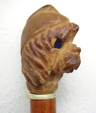 Rare WWII U.S. Carved Wood Swagger Stick-Dog Wearing WAC Hat - Closeup View