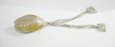 Old White, Ochre and Russet Jade Pebble Carving/ Pendant -Eggplant - Alternate View 4