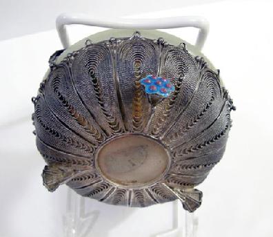 Antique Chinese Export Silver Filigree Jade-Mounted Bangle Bracelet Bowl - Foot View