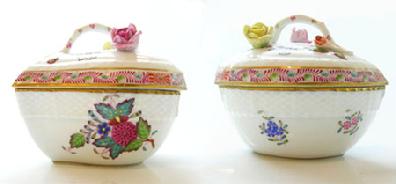 Vintage Hand-Painted Herend China 'Chinese Bouquet' Multicolor Covered Heart Bonbon - Side Views