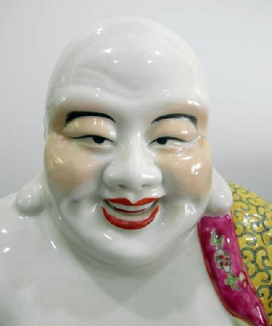 Large Chinese Famille Rose Figure of Hotei - 1960 - Face Closeup