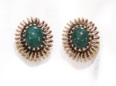 Pair of Vintage 14K Yellow Gold and Jade Earrings