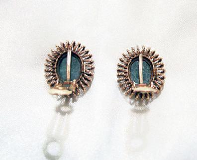 Pair of Vintage 14K Yellow Gold and Jade Earrings - Reverse View