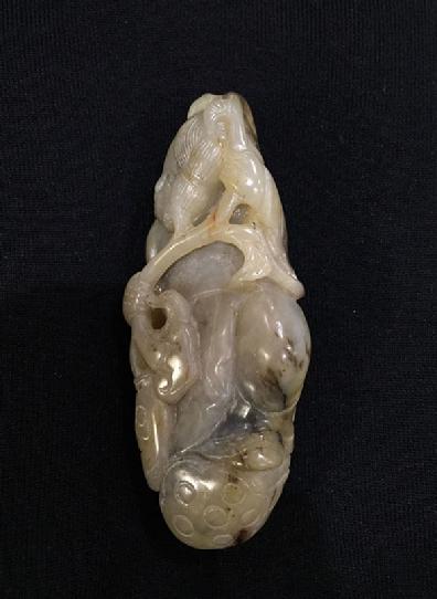 Large Antique Chinese Mottled Jade Figural Carving - Left View