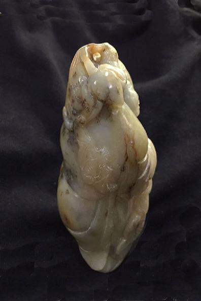 Large Antique Chinese Mottled Jade Figural Carving - Right View