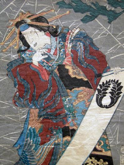 Antique Japanese Woodblock Oban Print-1853- Kunisada/Toyokuni III - Princess Wakana - Closeup View