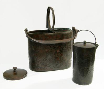 19th c.Japanese Lacquered Wood and Copper Shoto (Portable Stove in Box to Fit - Shoto Views