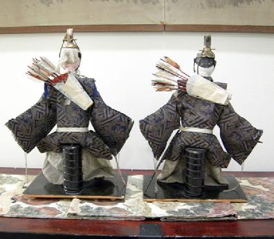 Antique Japanese Zuijin Dolls (Sa-daijin and U-daijin) Ministers of the Left and Right - Reverse View