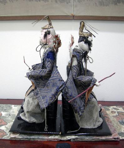 Antique Japanese Zuijin Dolls (Sa-daijin and U-daijin) Ministers of the Left and Right - Side View