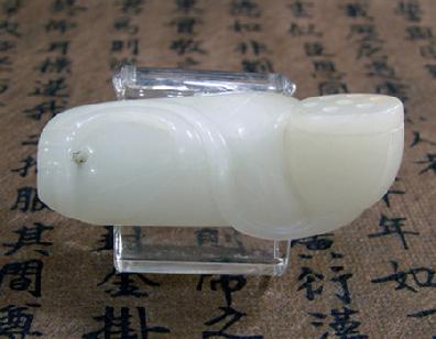 Antique Chinese White Jade Lotus Carving/Toggle - Alternate View