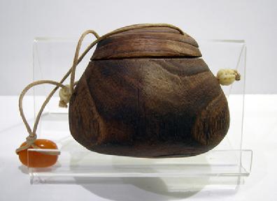 Antique Japanese Mingei (Folk Art) Mulberry Wood Tonkotsu (Tobacco Box) - Okame - Reverse View