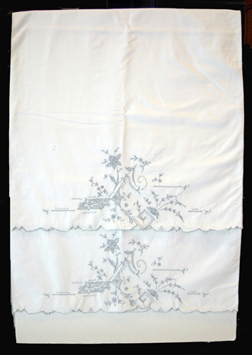 Pair of Antique Cotton Embroidered Trousseau Pillowcases